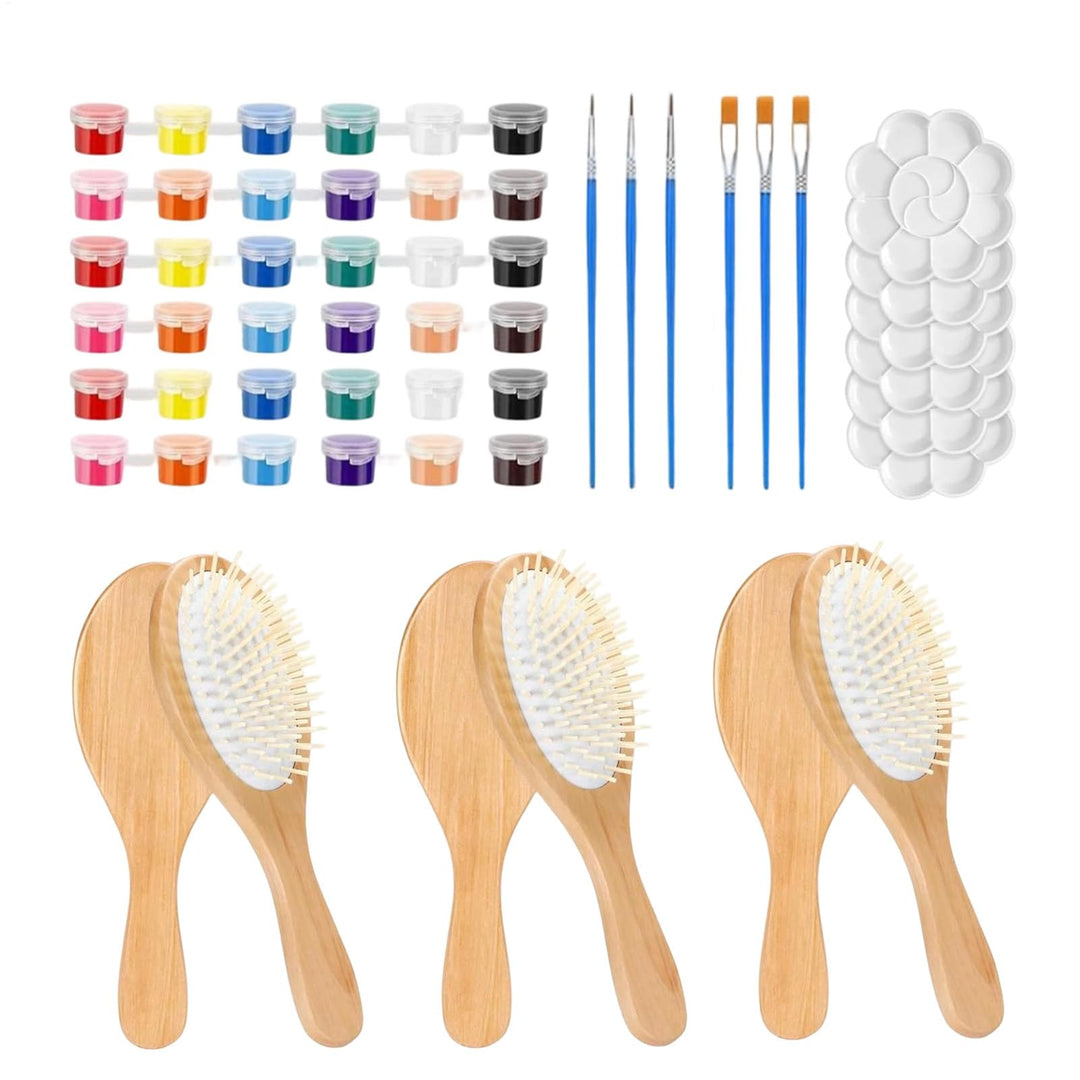 Holzhaarbürsten zum Selbermachen – DIY Haarbürsten-Malset – Holzhaarkamm handbemalt Set – für Erwach