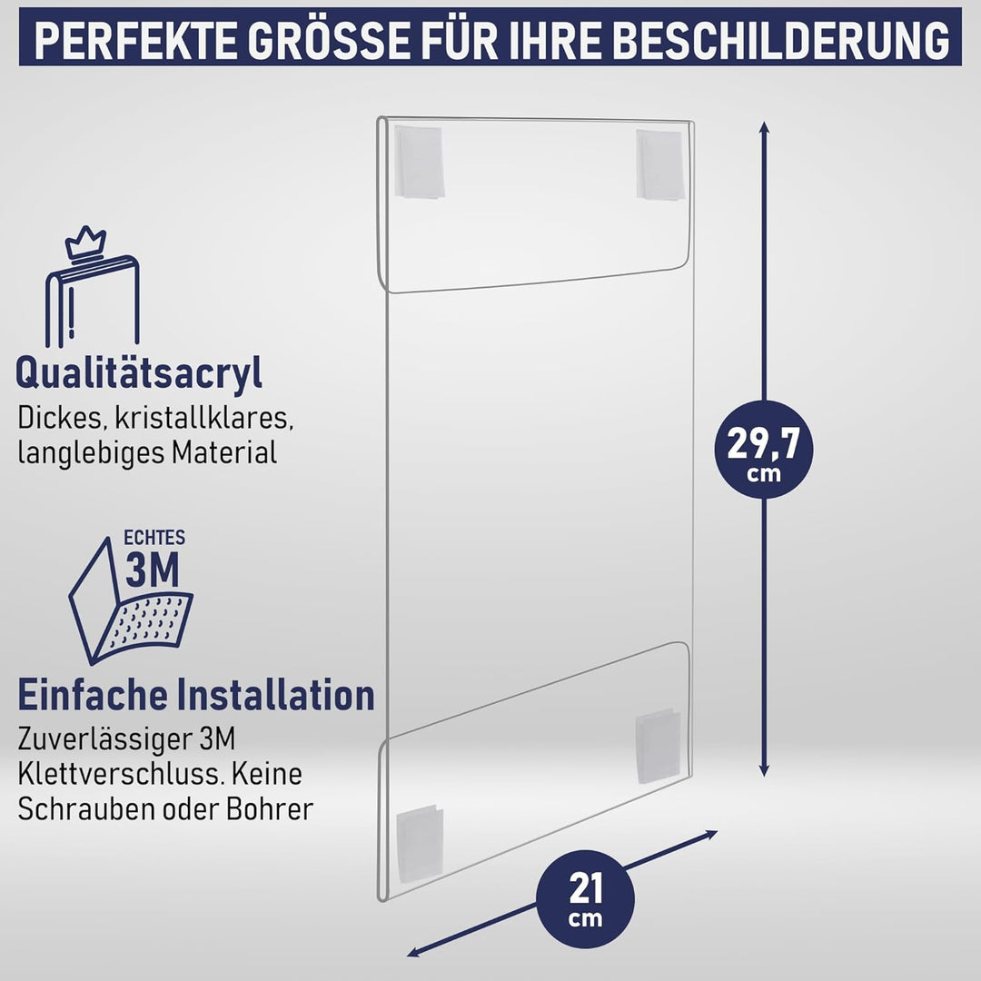 Dasher Products Acryl-Schilderhalter zum Einklemmen, A4 - Hochformat oder A4 - Querformat, durchsich