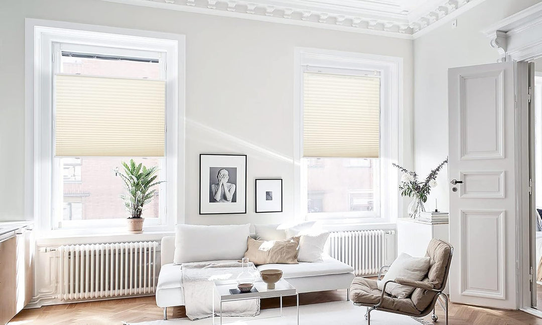bobodeco Plissee ohne Bohren Klemmfix Faltrollo Jalousie Beige 55x150cm (BxH), Plisseerollo Sichtsch