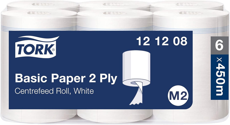 Tork Standard-Papierwischtücher mit Innenabrollung Weiss M2, Mehrzweck-Papiertücher, 6 × 121,5 m, 12