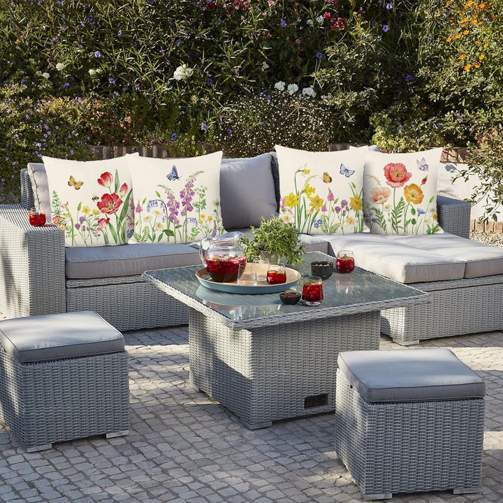 Bonhause 4er Set Kissenbezüge Blumen 45 x 45 cm Blume Garten Schmetterlinge Polyester Leinen Dekorat