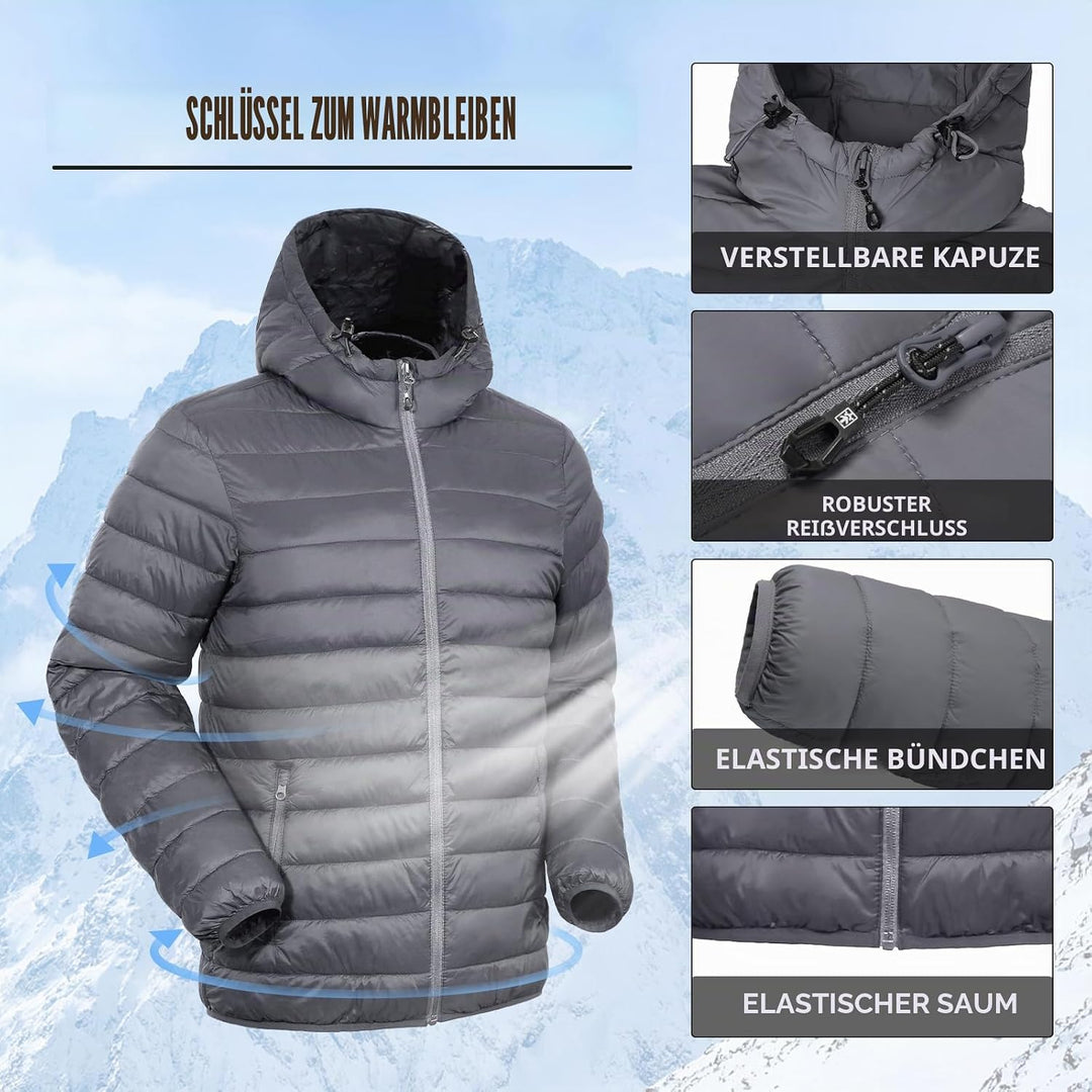 Herren Steppjacke Leichte Daunenjacken Winterjacke Übergangsjacke Outdoorjacke mit Kapuze und 6 Tasc