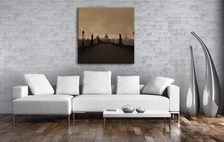 deyoli atemberaubende Brücke in Prag im Format: 60x60 Effekt: Sepia als Leinwandbild, Motiv auf Echt