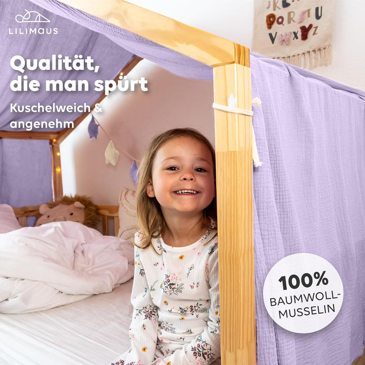 Hausbett Himmel [in 12 Farben] Betthimmel Hausbett aus 100% Baumwolle Musselin - Stoffhimmel für Hau