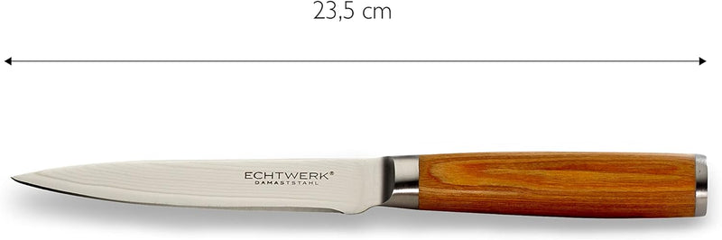 Echtwerk Damastmesser Set 5 teilig, Küchenmesser, Damaszener, Messer mit Holzgriff, Braun/Silber 36