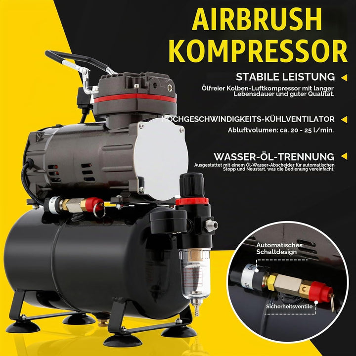 Airbrush-Kompressor mit Lufttank, professionelles Airbrush-Farb-Set mit Manometer, komplette Ausrüst