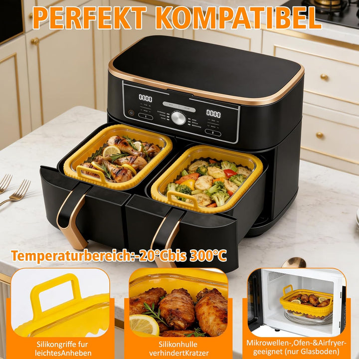 Glas Auflaufform Airfryer mit Silikongriffen für Ninja Heissluftfritteuse Zubehör AF400EU/DZ400EU/AF