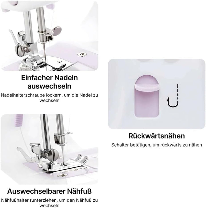 Nähmaschine für Einsteiger mit 2-fach Doppelfaden/Nähen mit 12 eingebauten Nähten/Mini Nähmaschine/H