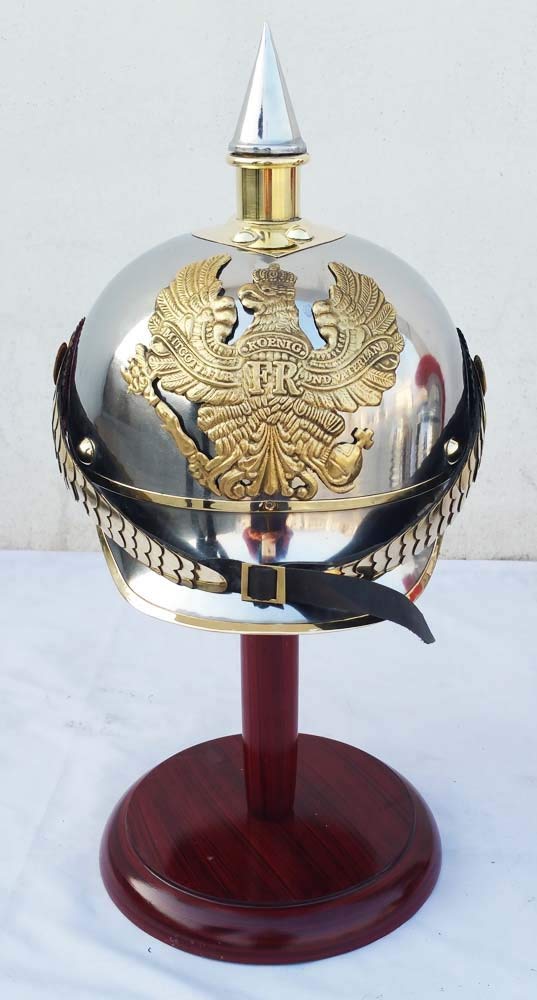 Shiv Shakti Enterprises WW I & II Deutscher Preussischer Helm Messing Spike Pickelhaube Leder Helm A