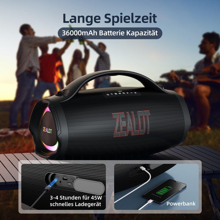 Zealot Bluetooth Lautsprecher,160W RMS/200W Peak Musikbox,Mega Volume Bass,IPX6 Wasserdicht,BT5.3,36
