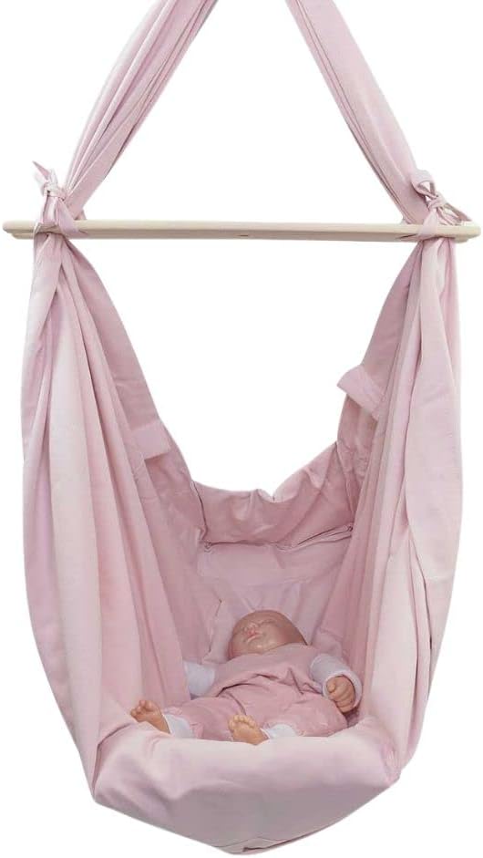 HOBEA-Germany Federwiege für Babys Babyfederwiege Babyhängematte Hängewiege Komplettset (rosa) Feder