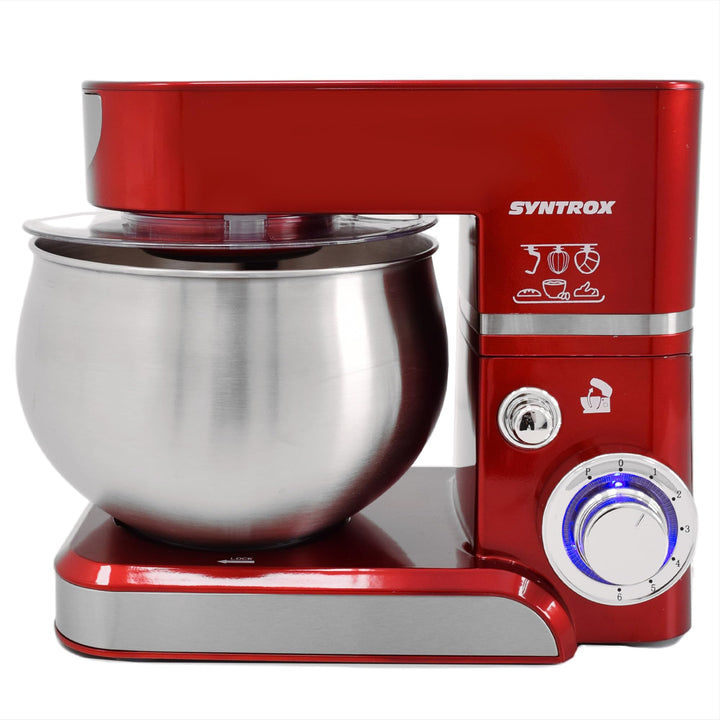 Syntrox Küchenmaschine & Knetmaschine Rot Basic 5 Liter, Stabile rutschfeste Gummifüsse, Hochwertige
