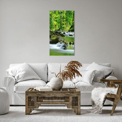 Bilder auf Leinwand 55x100cm Leinwandbild mit Rahmen Stream Wald Natur Gross Wanddeko Bild Schlafzim