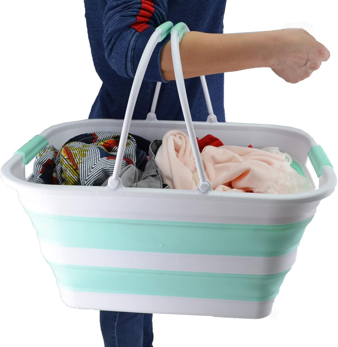 SAMMART 29 l zusammenklappbare Wanne mit Griff, tragbarer Picknickkorb, platzsparender Aufbewahrungs
