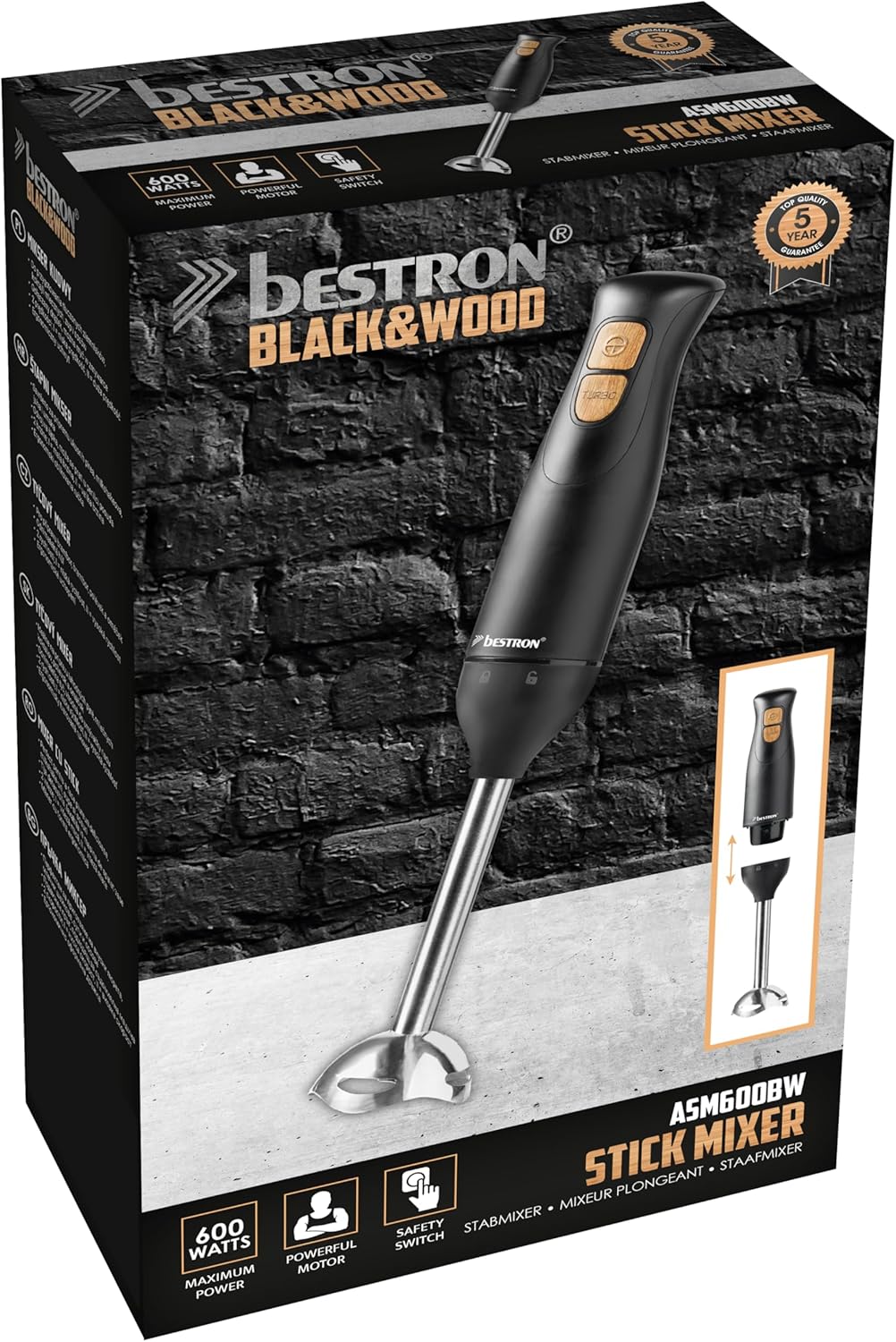 Bestron Stabmixer, Pürierstab mit 2 Geschwindigkeitsstufen & ergonomischer Handgriff, inkl. Turbofun