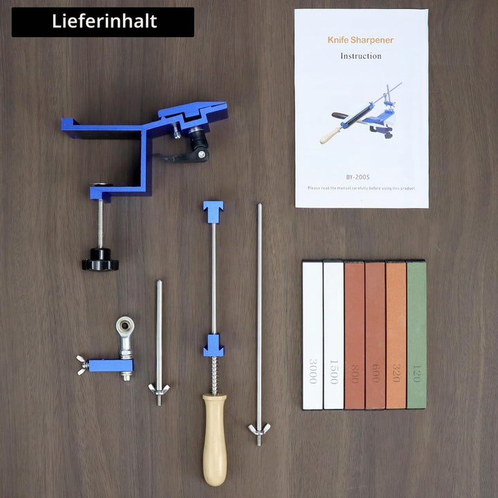 QWORK® Festwinkel Messerschärfer Kit - Schnellspann Messerschärfsystem mit 6 Messerschärfstein (120