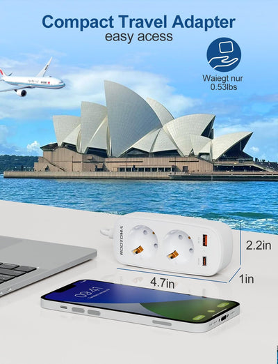Adapter Australien, China mit PD20W USB Schnellladegerät, Adapter China Deutschland Stecker, 2-Fach