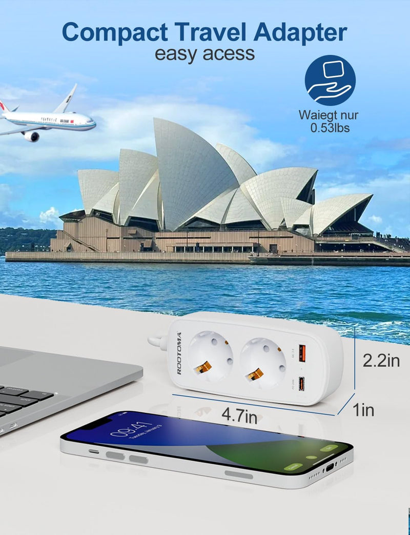 Adapter Australien, China mit PD20W USB Schnellladegerät, Adapter China Deutschland Stecker, 2-Fach
