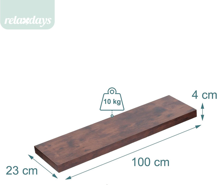 Relaxdays Wandregal, 3er Set, HBT 4 x 100 x 23 cm, Holzoptik, Metall, Wandbretter Wohnzimmer, Flur,