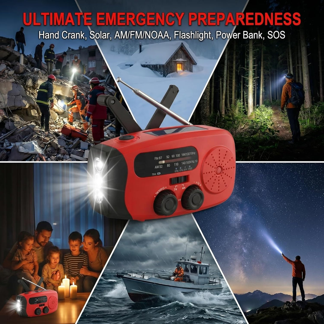 Notfall Radio, 2000mAh Akku Kurbelradio,SOS-Alarm, AM/FM Radio, 3LED Taschenlampe - Tragbares Emerge