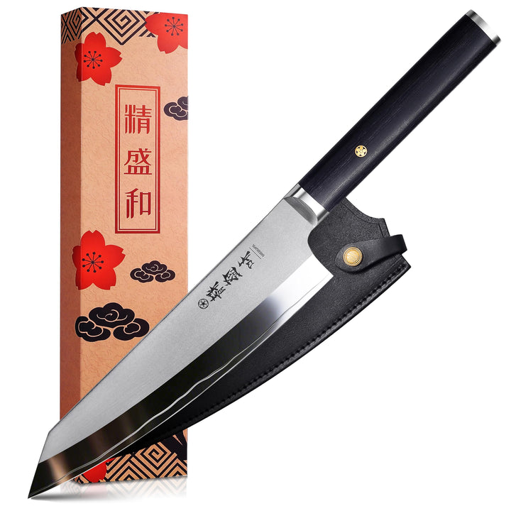 Kochmesser 18 cm, Japanisches Messer mit AUS-10 Kern, Küchenmesser Scharf mit Echtem Leder-Etui, Koc