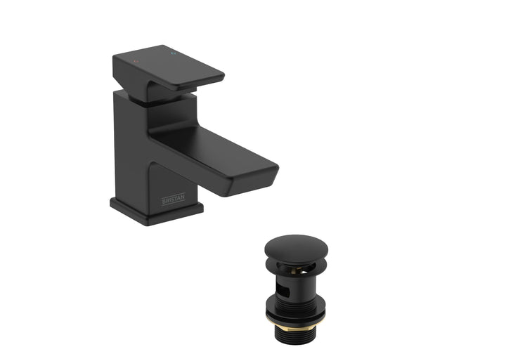 Bristan Cobalt Waschtischarmatur mit Clicker-Ablaufgarnitur, Schwarz (COB BAS BLK), Schwarz