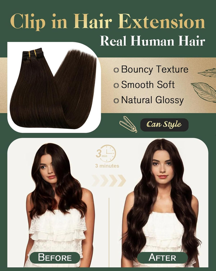 Ugeat Echthaar Extensions Clip Braun 35cm Extensions Echthaar Clip in Echthaar 120 Gramm Clip in Ext