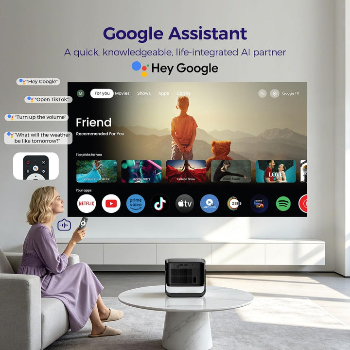 Beamer [Google TV 50000+ Apps & 4K 8K Support 1080p Native Auflösung & Automatische Bildschirmkorrek