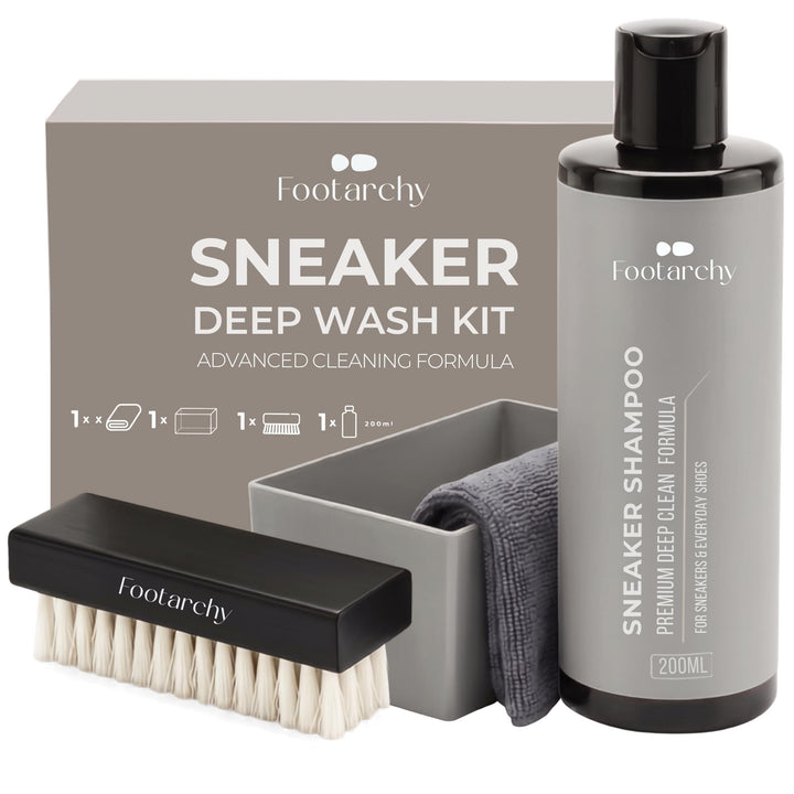 Sneaker Reinigungsset: 200ml Shampoo, XL-Bürste &amp; Mikrofasertuch