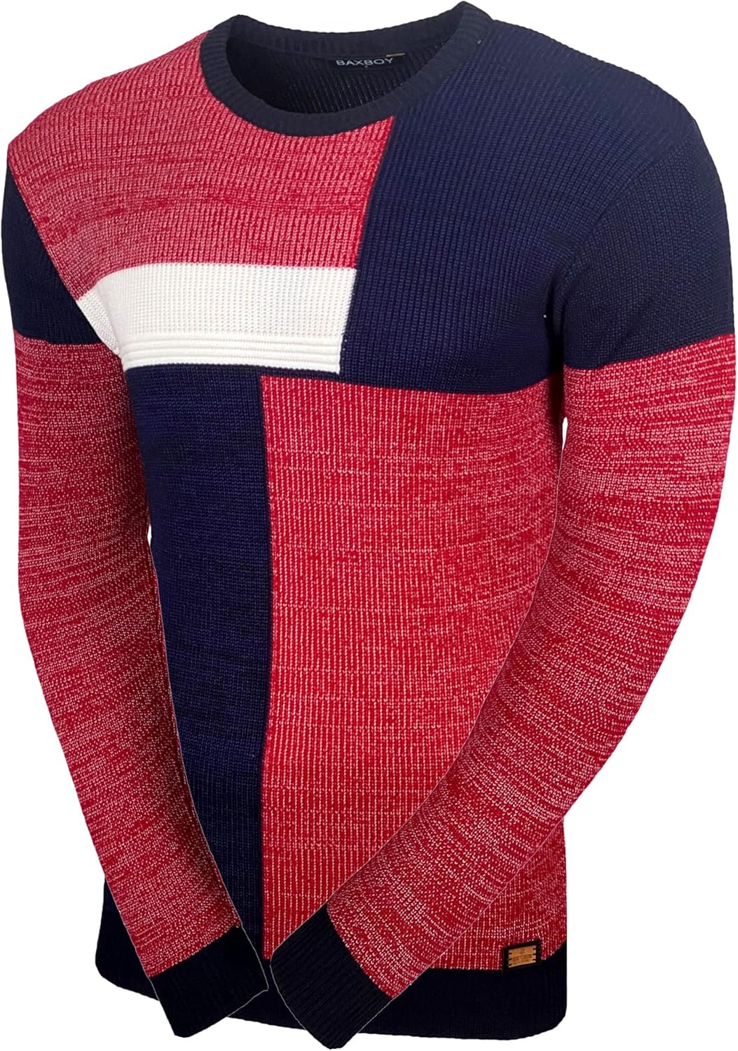 Baxboy Herren Pullover Slim Fit Rundhals Strick-Pullover Rundkragen Moderner Männer schwarzer Pulli