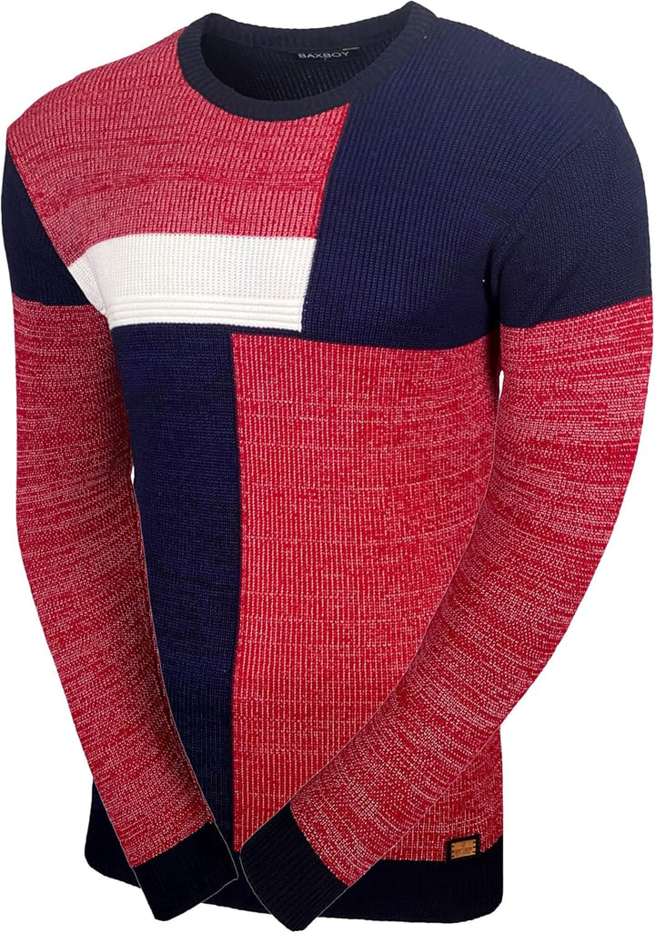 Baxboy Herren Pullover Slim Fit Rundhals Strick-Pullover Rundkragen Moderner Männer schwarzer Pulli