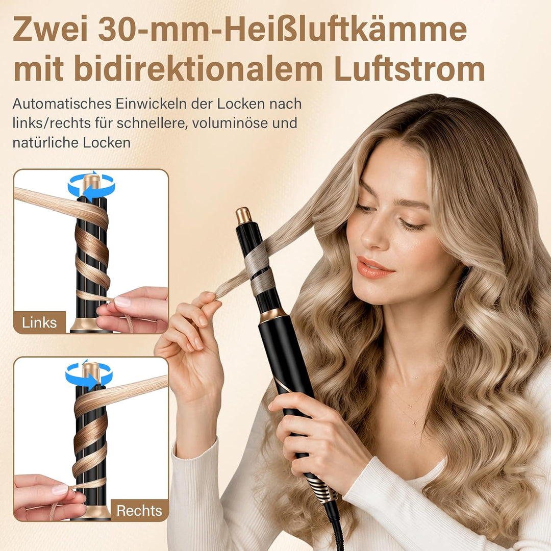 6 in 1 Airstyler Set, Föhnbürste, Faltbare lonen Föhn, Warmluftbürste, Automatischer Lockenstab, Glä
