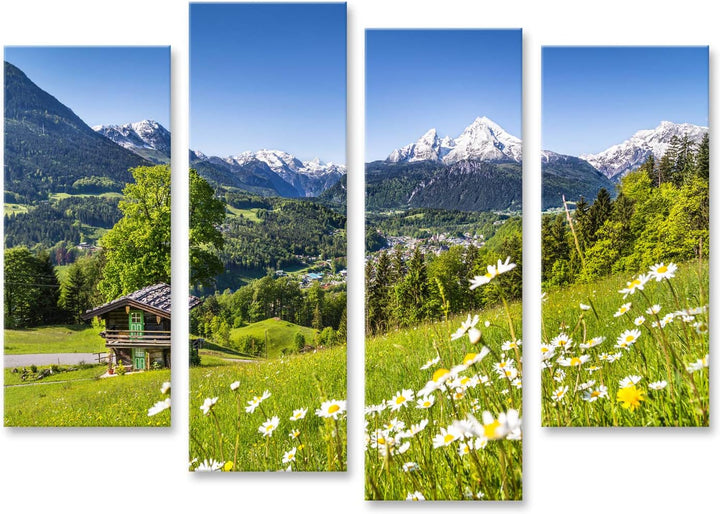 islandburner Bild auf Leinwand Idyllische Sommerlandschaft Alpen Berghütte Schönes Bayerisches Dorf