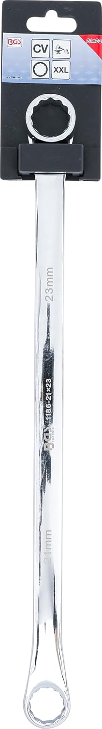 BGS 1186-21x23 | Doppel-Ringschlüssel | extra lang | SW 21 x 23 mm | Länge 420 mm | Zwölfkant-Ringse
