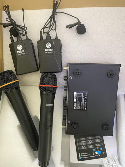 D Debra Audio AU400 Pro UHF 4-Kanal-Funkmikrofonsystem mit schnurlosem Lavalier Headset Mikrofon, Me