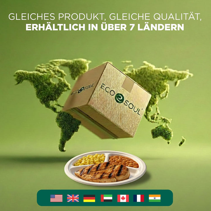 ECO SOUL 25 Cm (10 Zoll) Kompostierbare weisse Teller 3-geteilt (200 Stück) | 100% Biologisch Abbaub