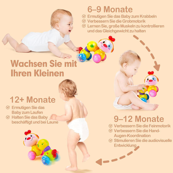 CubicFun Musik Baby Spielzeug Raupe für 6-12-18 Monate, Kriechendes und Singendes Musikalisches Baby