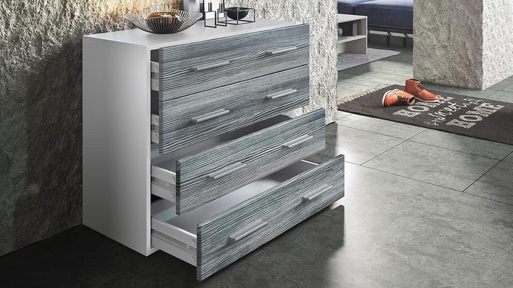 Vladon Sideboard Pavos, Kommode mit 4 Schubladen, Weiss matt/Grau Hochglanz (76 x 72 x 35 cm), Grau