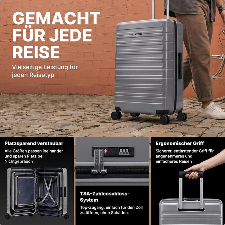 Eminent Voyager Koffer Mittelgross 67x44x26 cm, Erweiterbar, Hartschalenkoffer, 4 Rollen, Leicht, TS