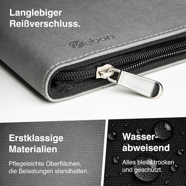 Vebon® Schreibmappe A4 gross Rom I Doppel Reissverschluss + Klemmbrett I Konferenzmappe + Laptoptasc