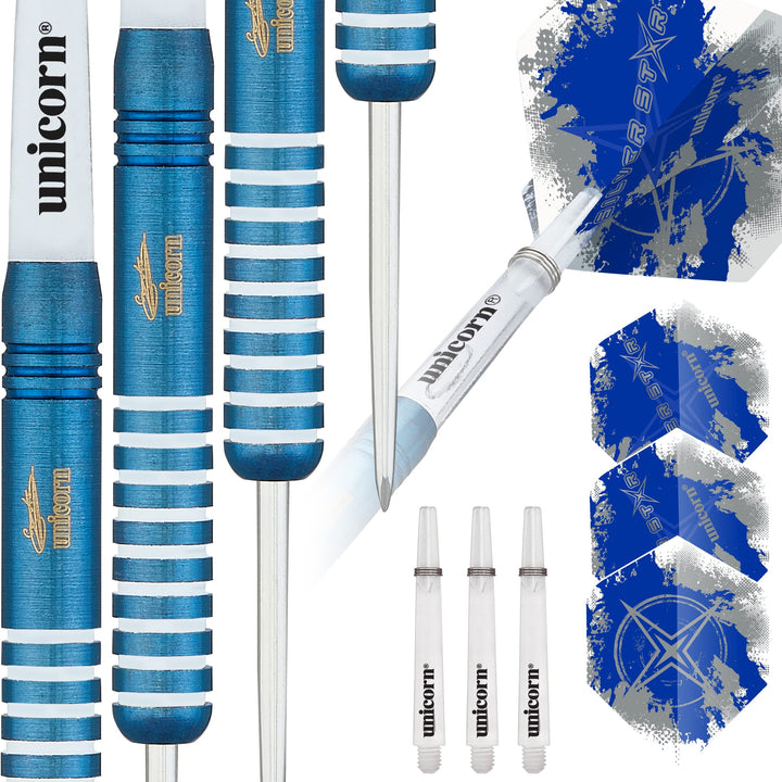 Unicorn Steel Tip Darts Silver Star Gary Anderson Dartpfeile mit Stahlspitze 21 g blau, 21 g blau