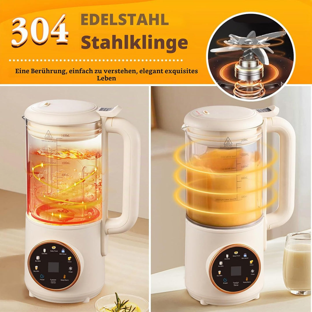 Automatische Pflanzenmilchbereiter,8in1 1400ml Sojamilch Maschine,Sojamilch Hersteller mit 16 Klinge