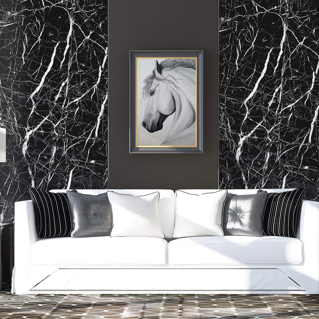 Livelynine 5M X 60 CM Breit Klebefolie Schwarz Marmor Folie für Möbel Tisch Tischplatte Küchenwand K