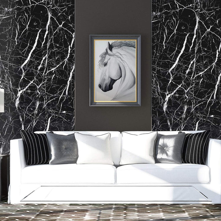 Livelynine 5M X 60 CM Breit Klebefolie Schwarz Marmor Folie für Möbel Tisch Tischplatte Küchenwand K