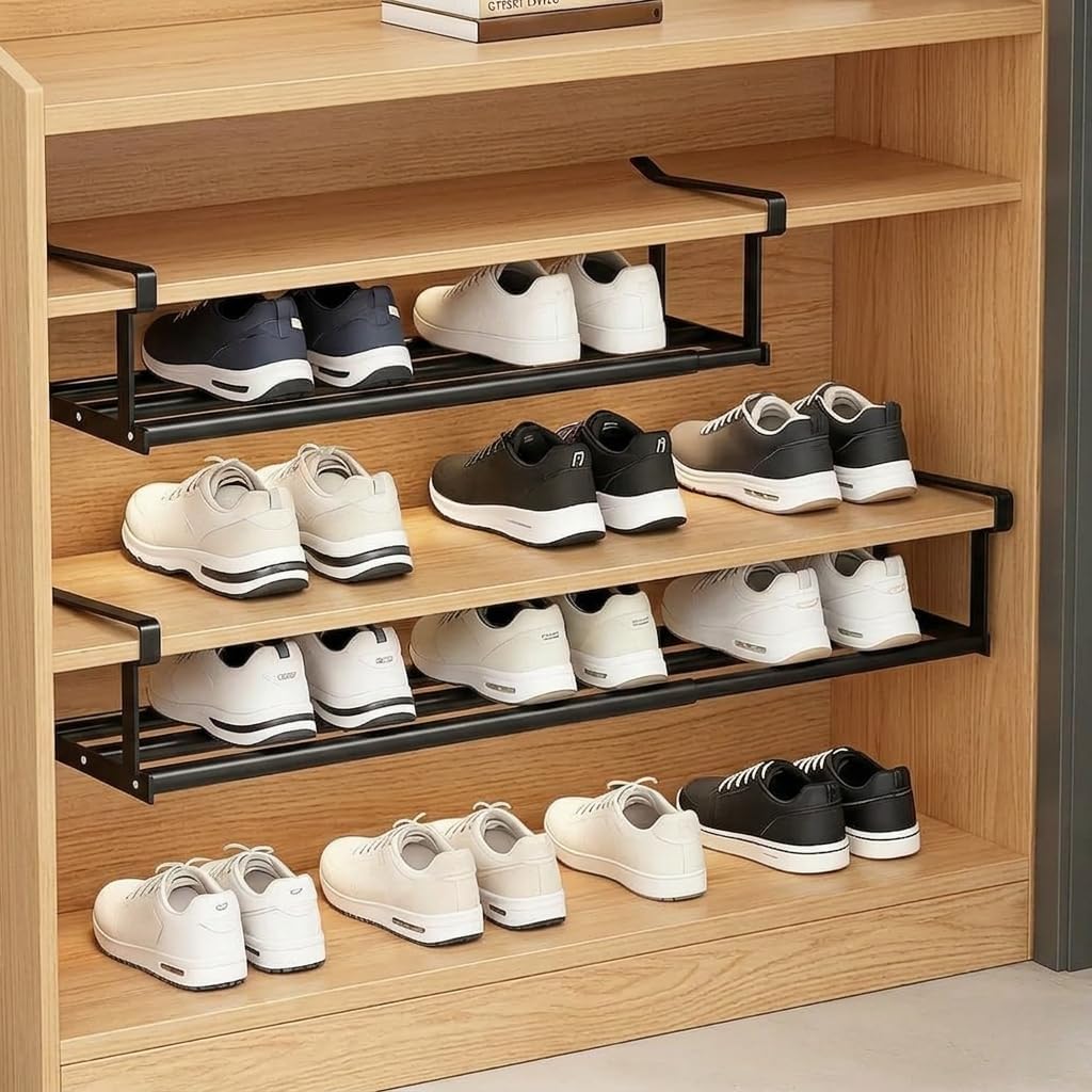 2 Stück Hängendes Schuhregal Organizer im Schrank - 40-70cm Verstellbares Unterregal Hängekorb Auszi
