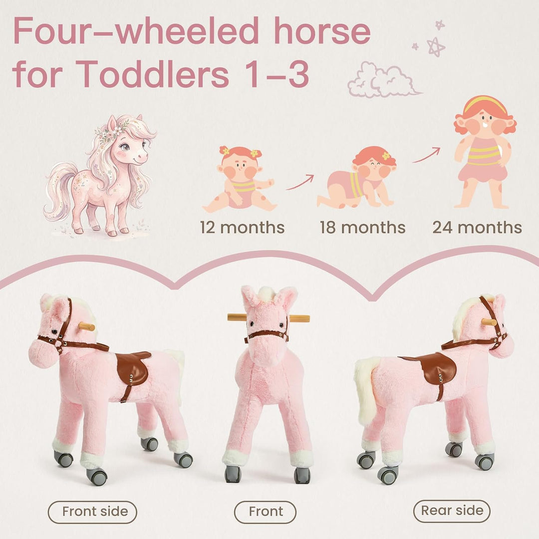 Labebe Pferd zum Reiten, Spielpferd mit Rollen aus Plüsch | für Kinder von 3–12 Jahren, 2-in-1 Schau
