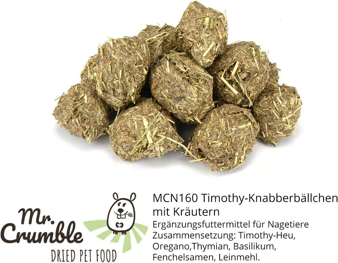Mr. Crumble Dried Pet Food Knabberbällchen aus Timothy-Heu getreidefrei 6er-Set, Strukturfutter Leck