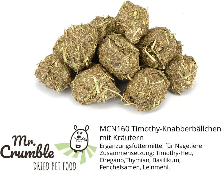 Mr. Crumble Dried Pet Food Knabberbällchen aus Timothy-Heu getreidefrei 6er-Set, Strukturfutter Leck