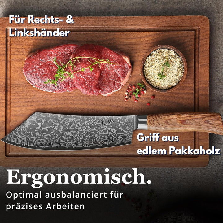 Wakoli EDIB Pro Premium BBQ- und Blockmesser mit 20 cm Klinge gefertigt aus 67 Lagen echtem Damastst
