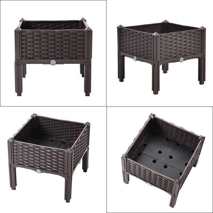 Mingone Blumenkasten Blumentopf Rattan Optik Balkonkasten mit 1 Pflanzgefäss aus Kunststoff mit Wass